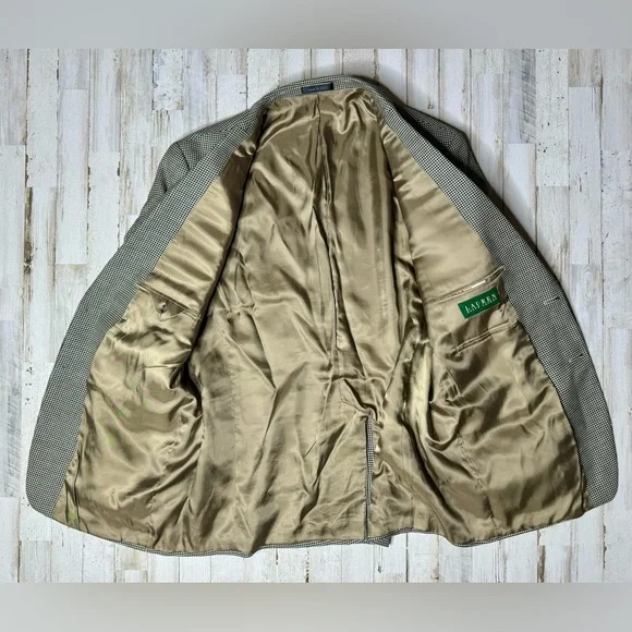 Ralph Lauren Mens Blazer 46R Green Wool Sport Houndstooth - Picture 9 of 12